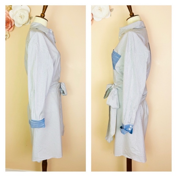 New! FRAME Striped Belted Wrap Shirt Dress - Picture 7 of 9